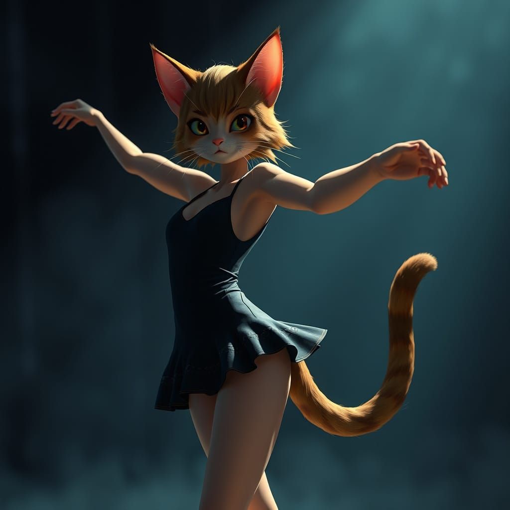 Catgirl Ballet Pose in Dramatic 3D Anime Style