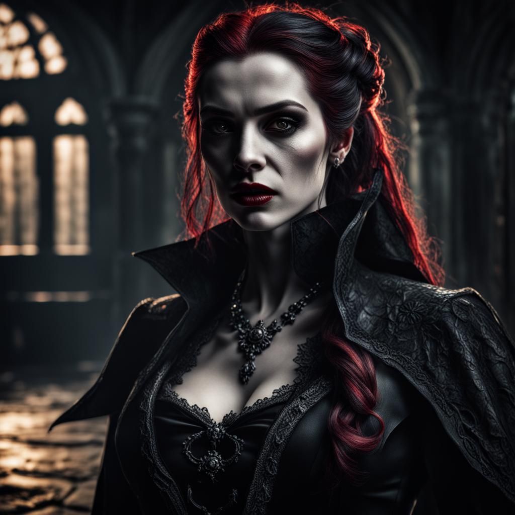 Hyperrealistic Female Vampire Portrait in High Definition
