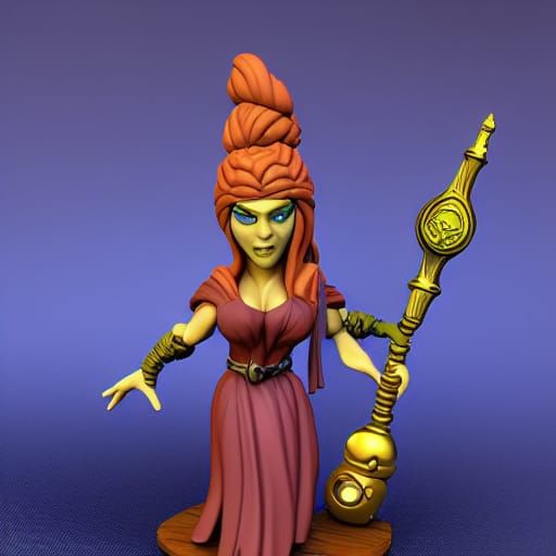 Sorceress Figurine: Detailed Digital Fantasy Art