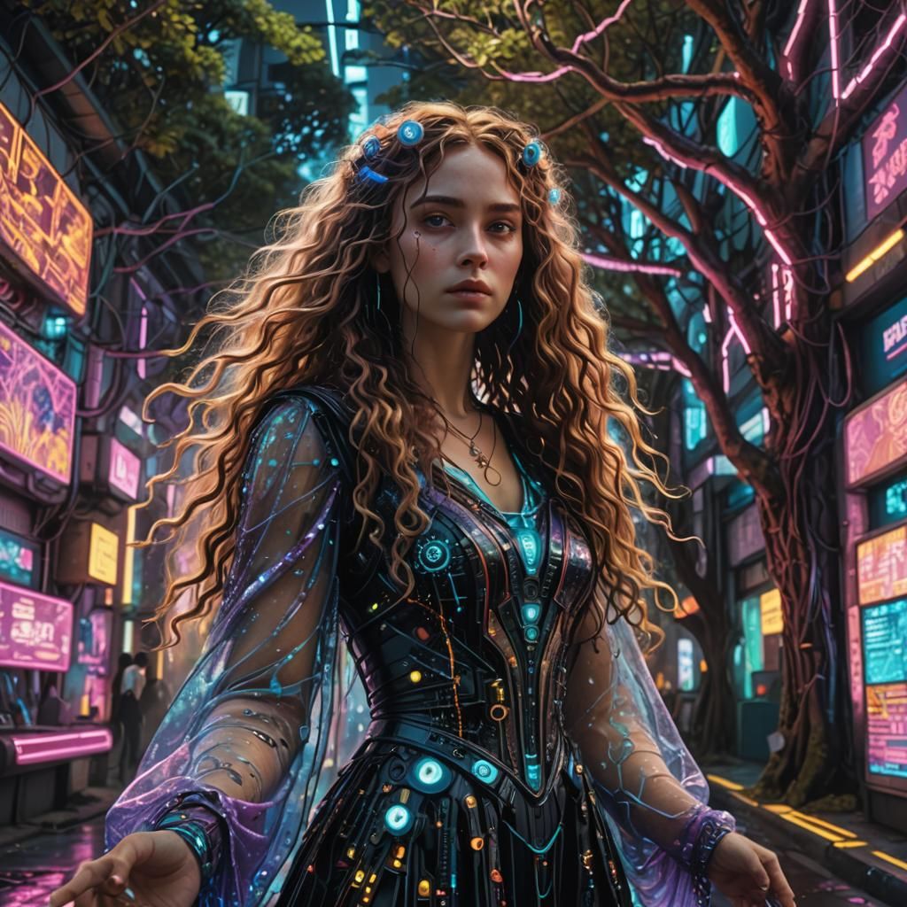 Gothic Vaporwave Meets Pre-Raphaelite Cyberpunk