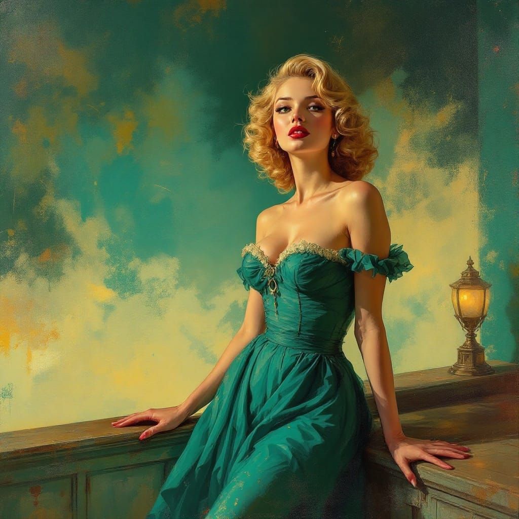 1950s Pin-Up Woman in Impressionist Style