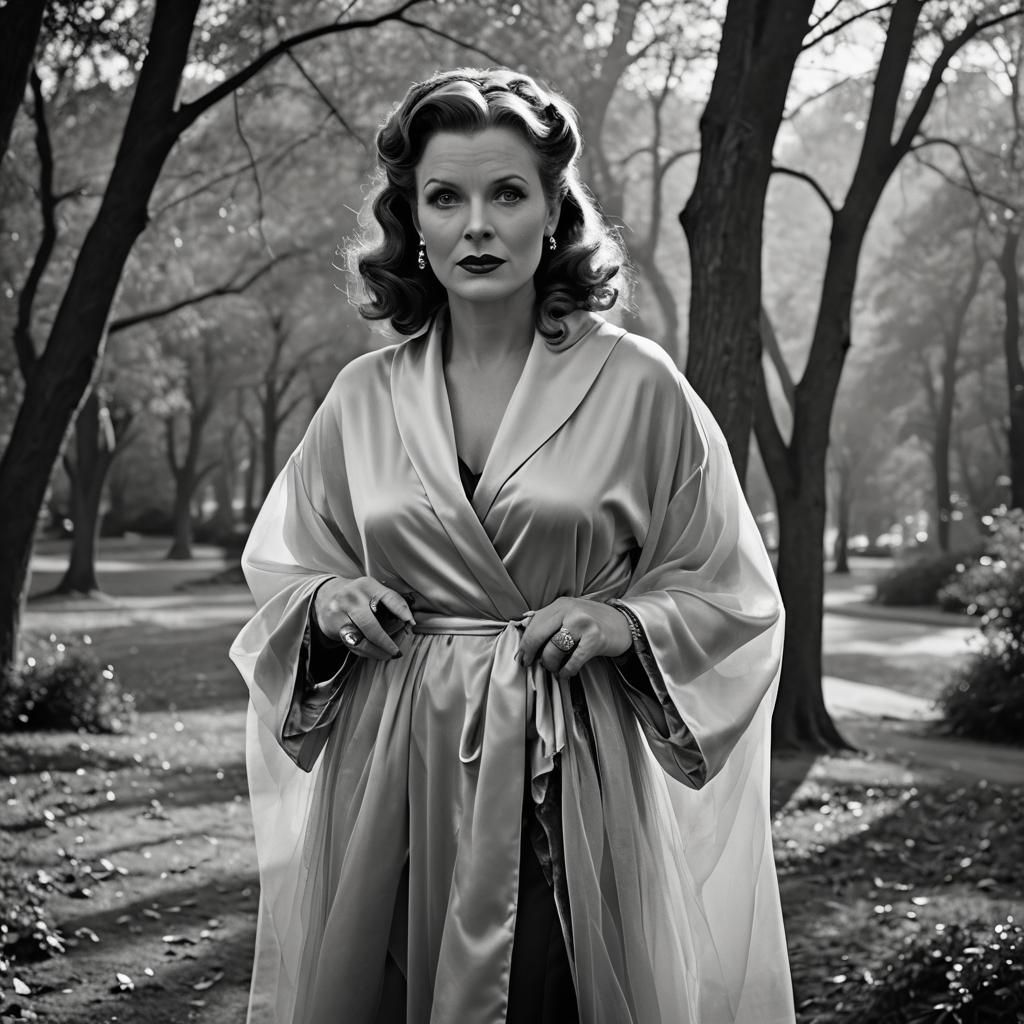 Film Noir Portrait: Voluptuous Woman in Tulle Robe