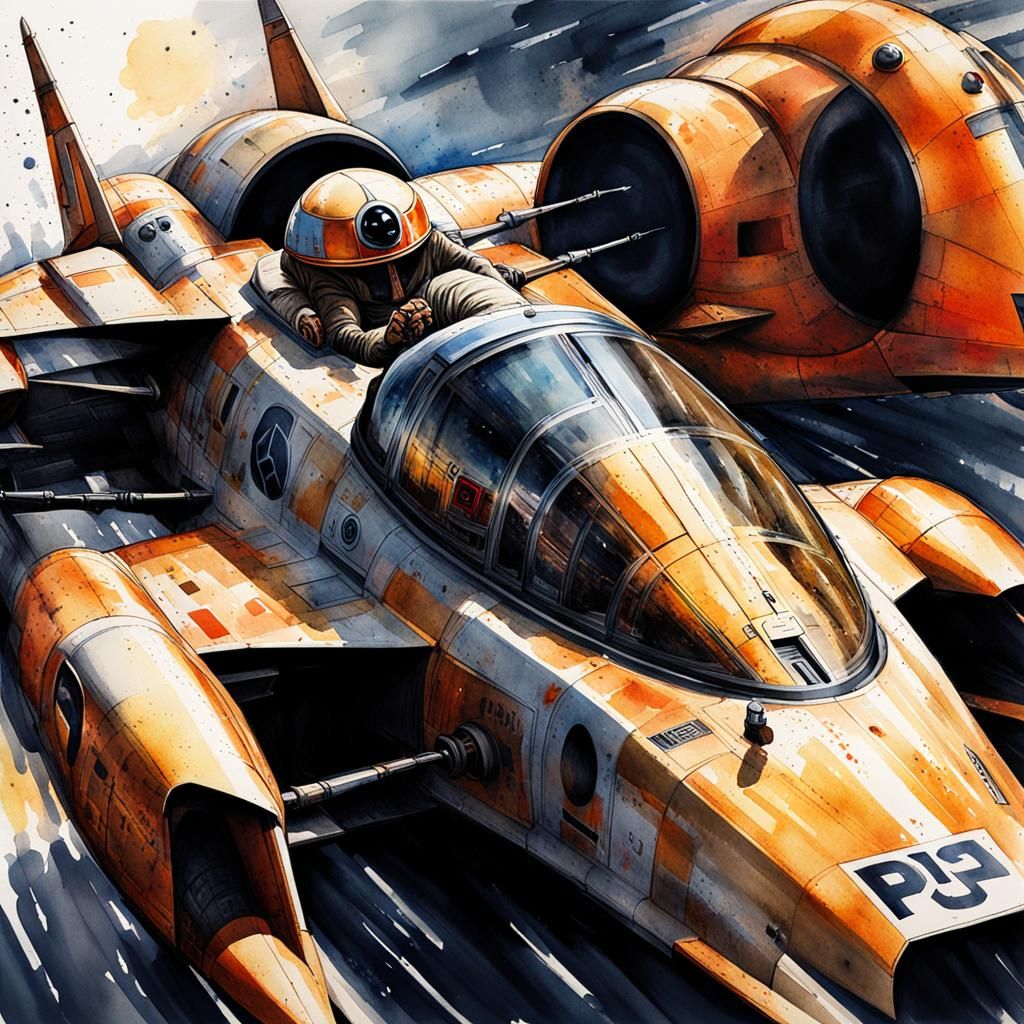 Star Wars Pod Racer in Watercolor Style