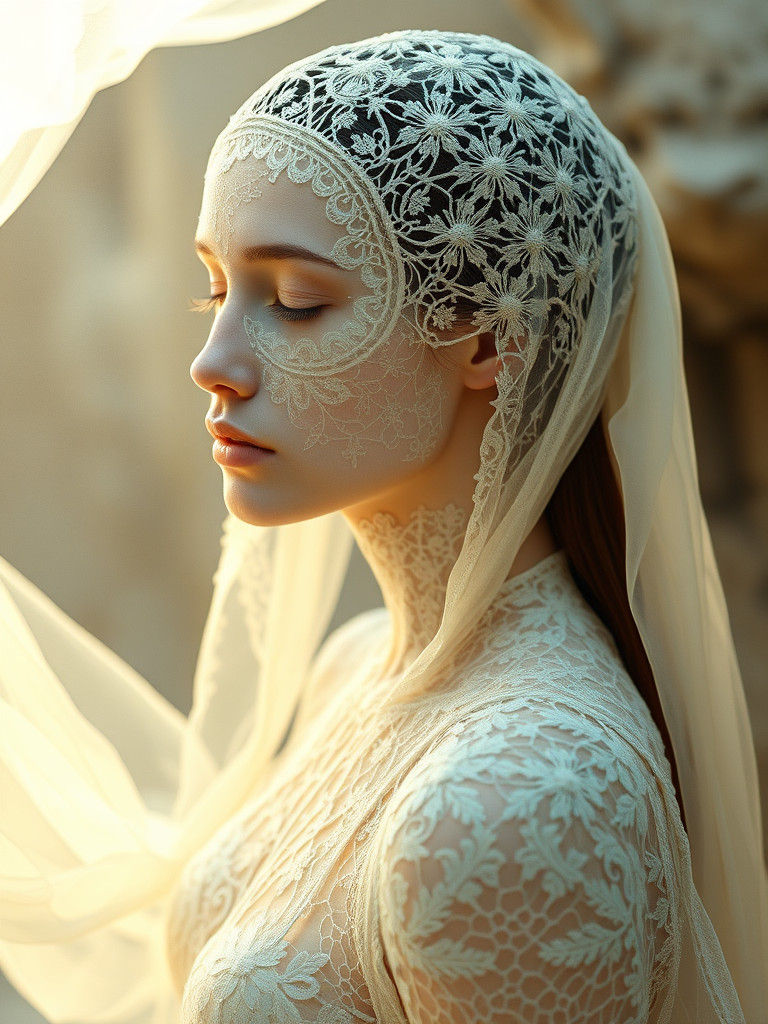 Ethereal Lace Woman in Dreamlike Realm