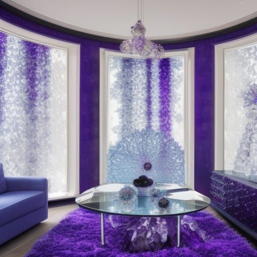 Crystal penthouse with Blue crystal walls with amethyst fractals clusters& Silver fractals accents& amethyst cluster fur...