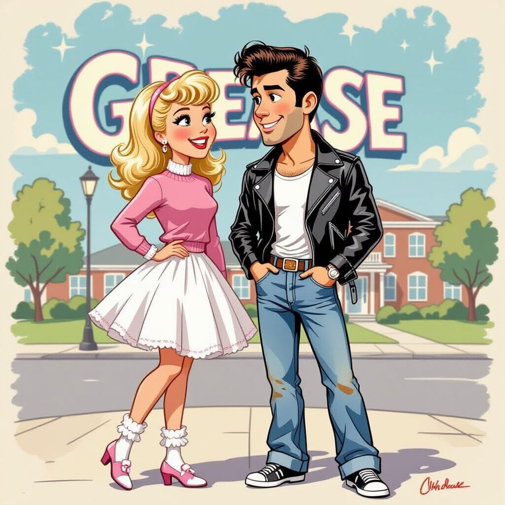 Grease Caricature in Vintage Retro Style