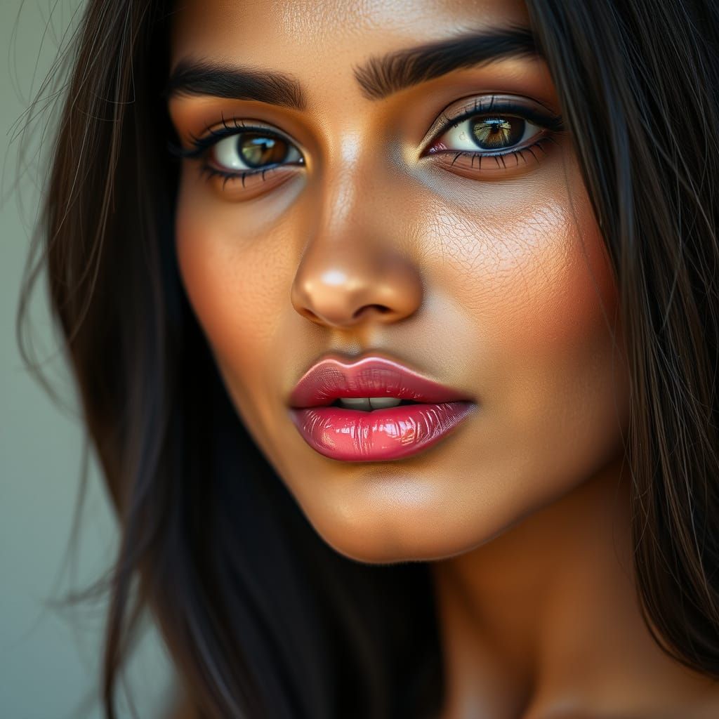 Indian Model: Glossy Lips and Glowing Skin Portrait