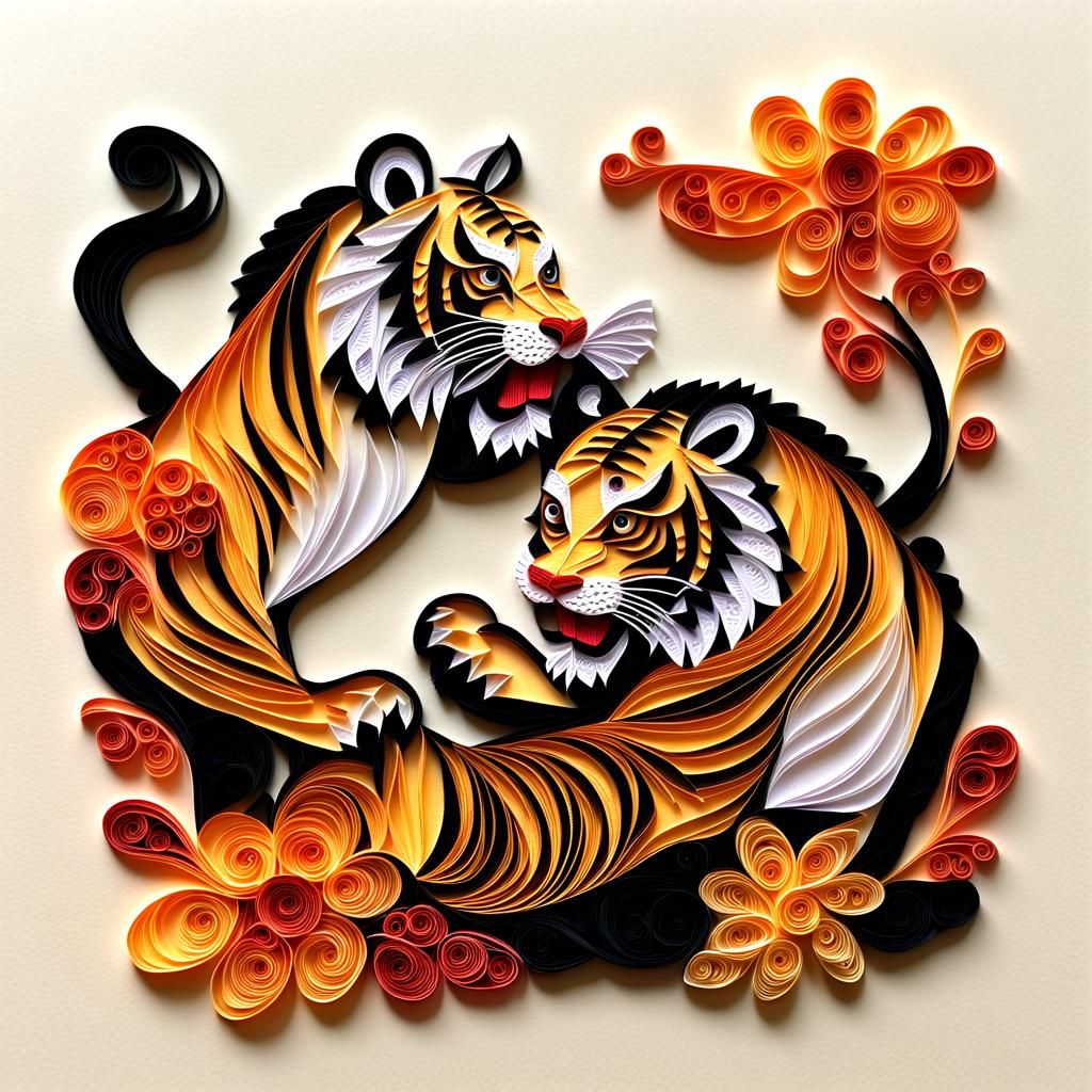 Tigers Clash: Paper Quilling and Wayang Art