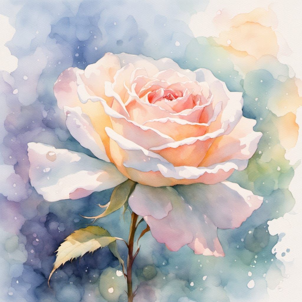 Soft Focus Watercolor of a Single Rose in Dense Fog