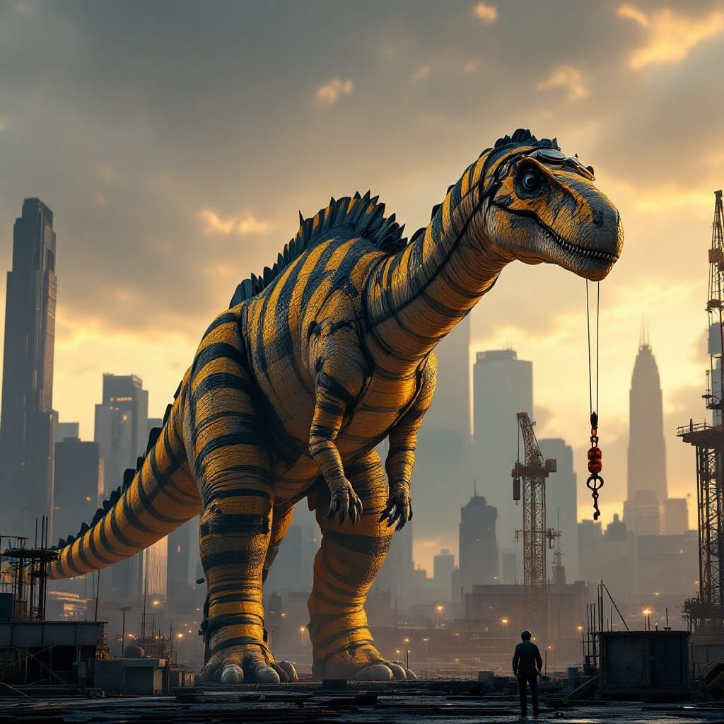 Gigantic Brachiosaurus in Cityscape