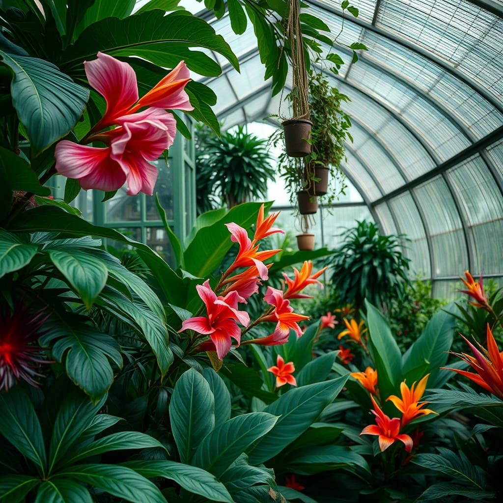 Breathtaking Tropical Greenhouse in Hyperrealistic Style
