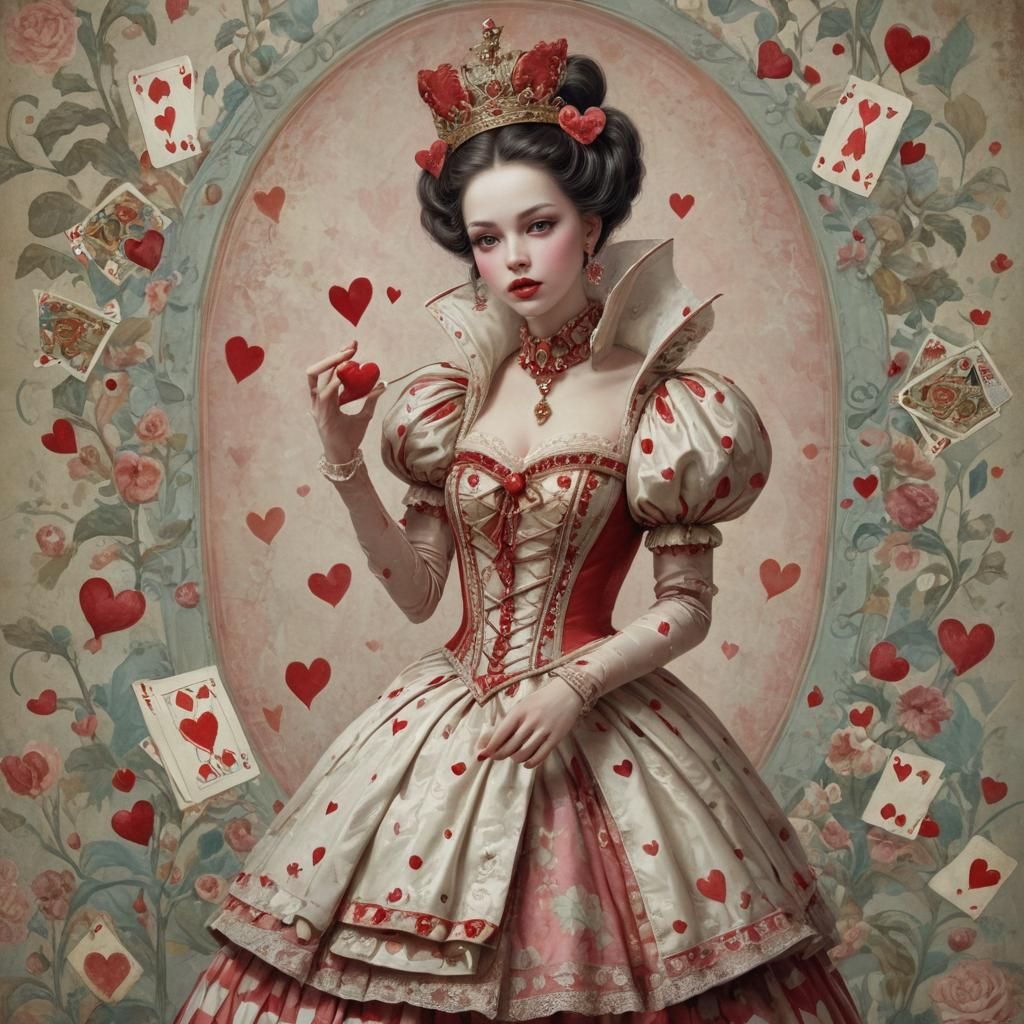 Queen of Hearts in Retro Surrealist Style