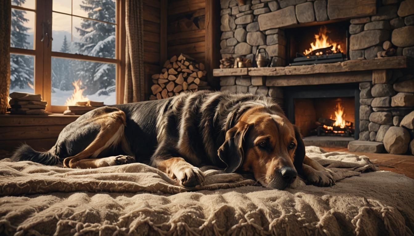Cozy Cabin: Hunting Dog Dreams by the Fire
