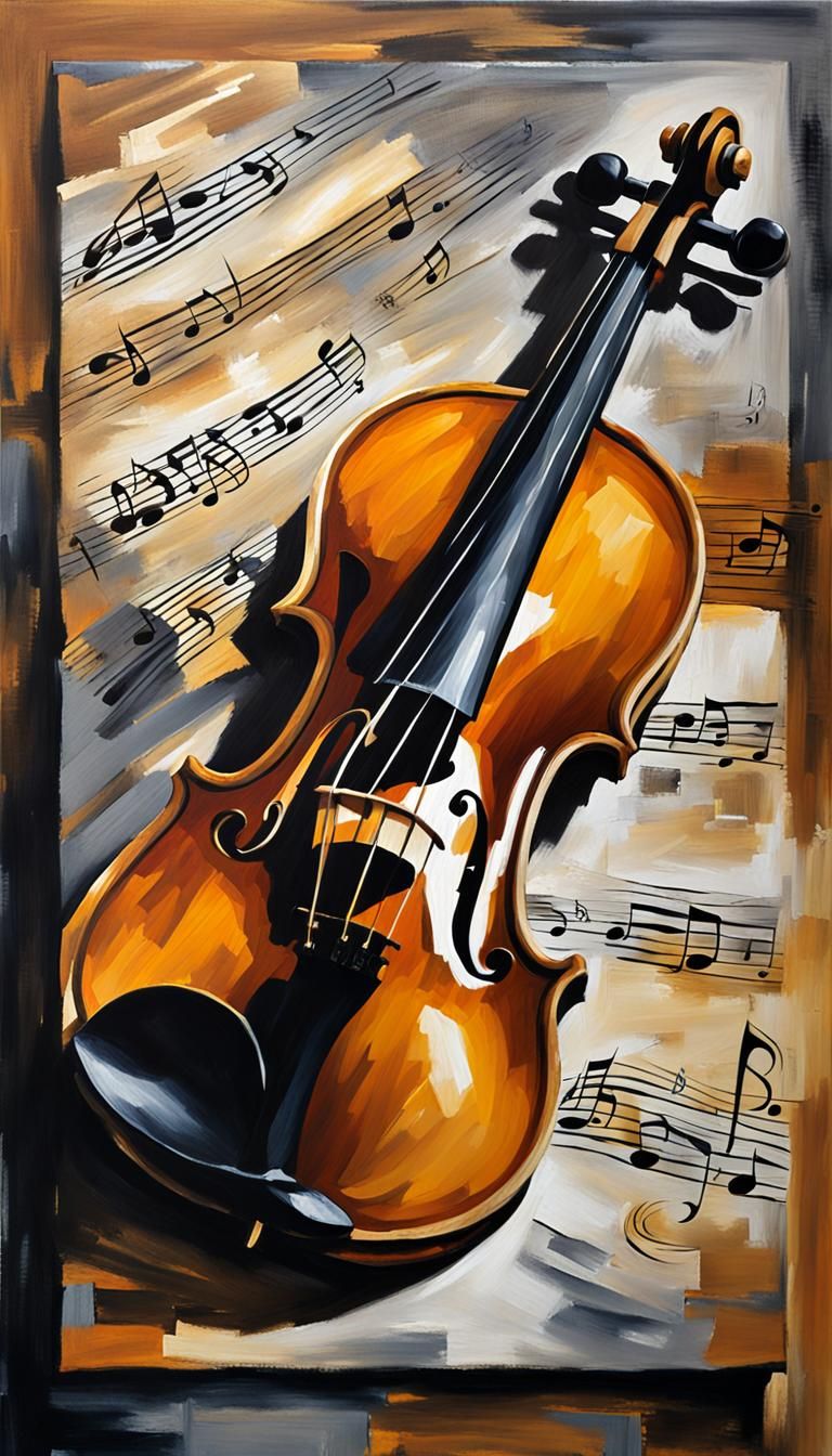 Realistic Oil Painting of a Violin with Abstract Background