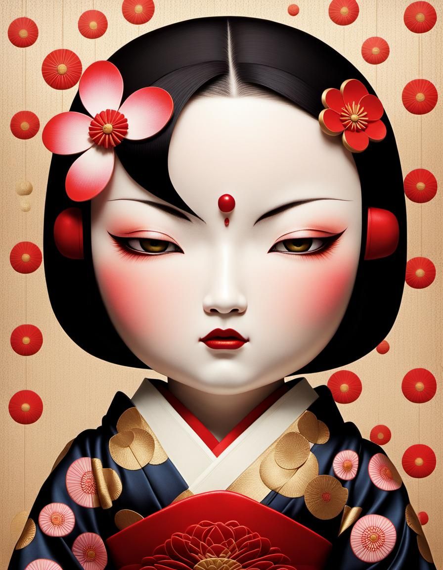 Minimalist Japanese Kabuki Poster of Grumpy Woman