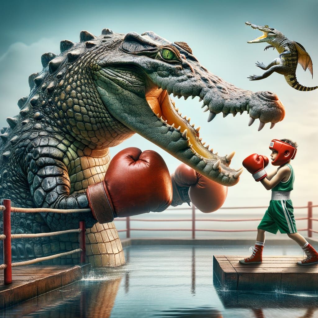 Crocodile Boxing Match in Dramatic Lighting