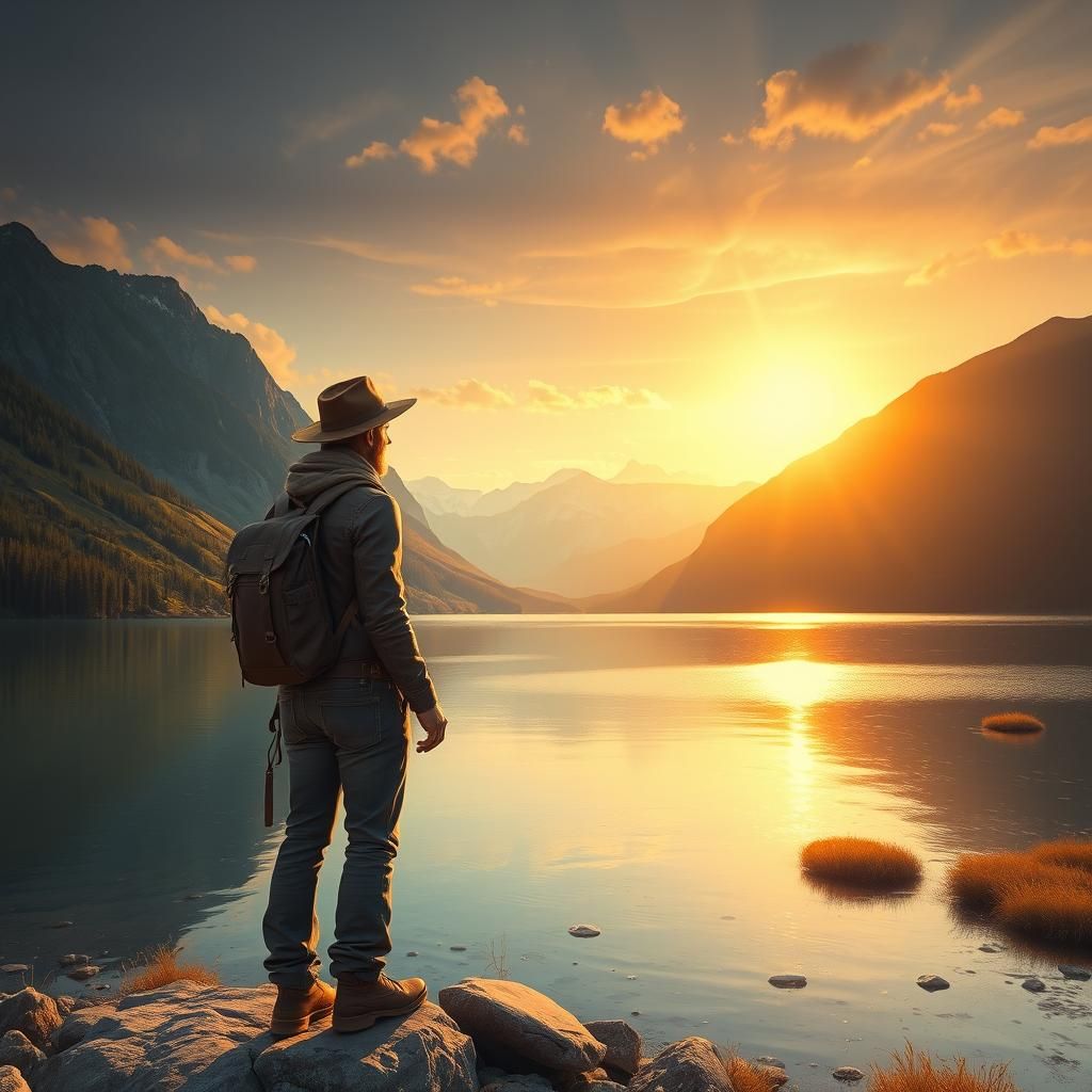 Montana Lake Sunset in Bierstadt Style