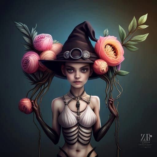 Witch, Cat, and Hat Illustration