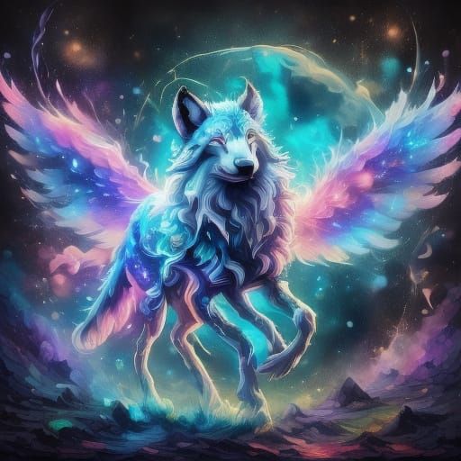 <lora:Fairy Animals:1.0> <lora:In The Forest:1.0> A wolf and pup , rendered with photorealistic detail, howls at a surre...