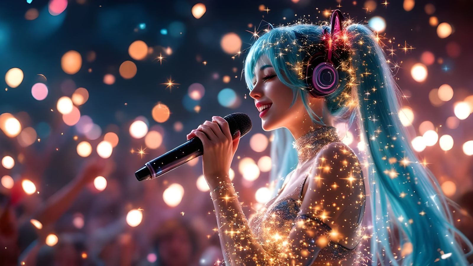 Hatsune Miku Showgirl in Realistic Anime Style