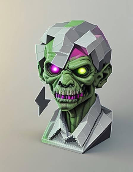 Zombie Face in Abandoned Lab: Pixel Art Rendering