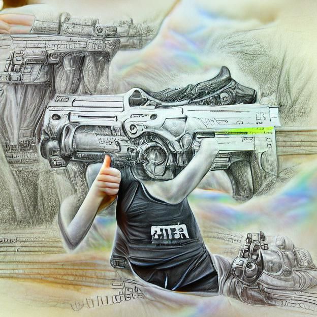Sofia Porter with Gun: Detailed Pencil Sketch