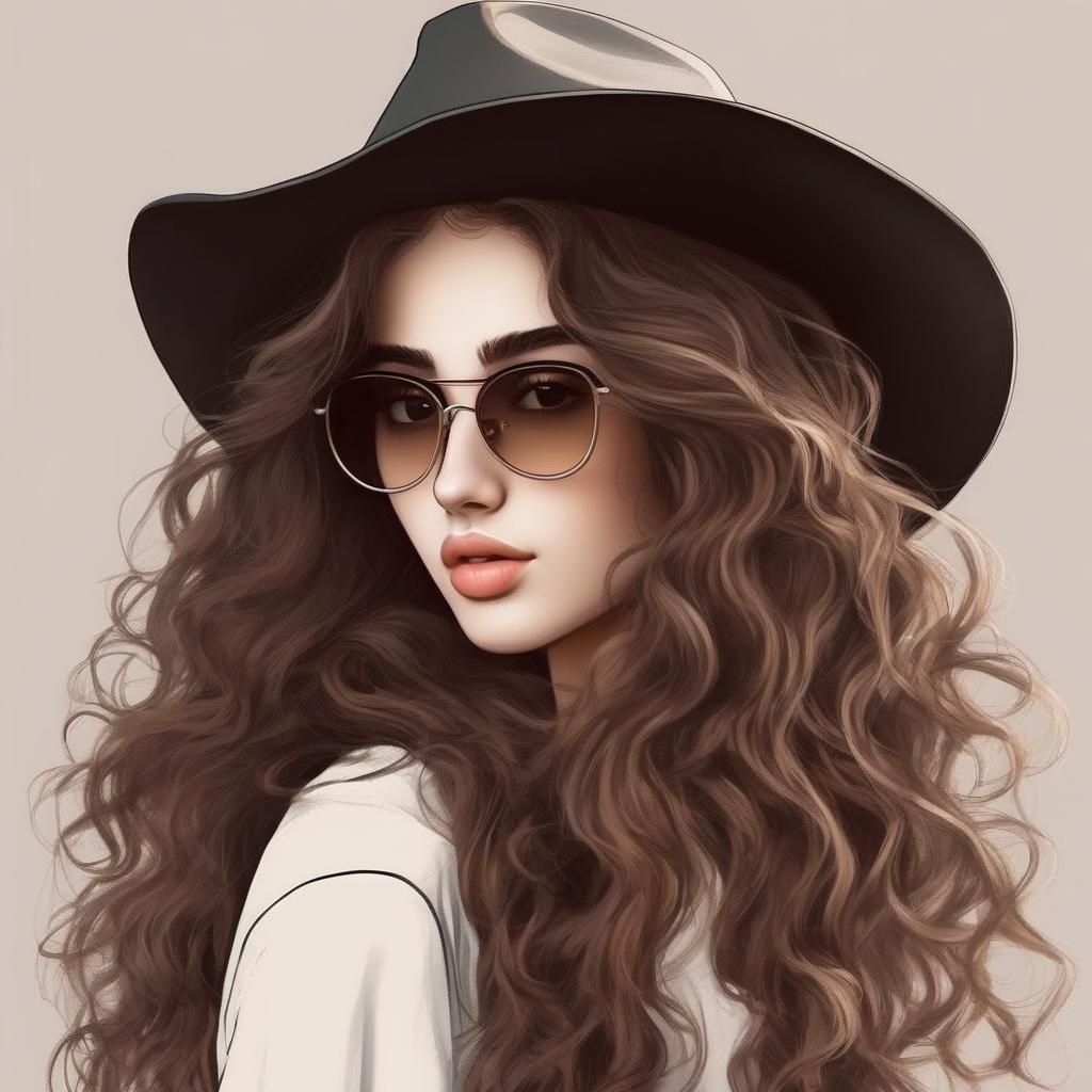 Portrait of a Girl with Brown Curls and Sunglasses