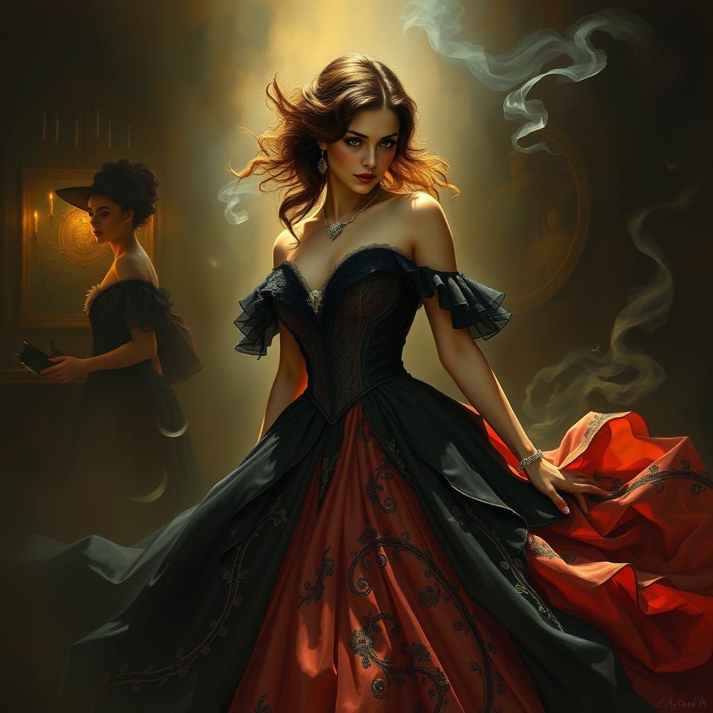 Mysterious Woman in Gown, Art Nouveau Style