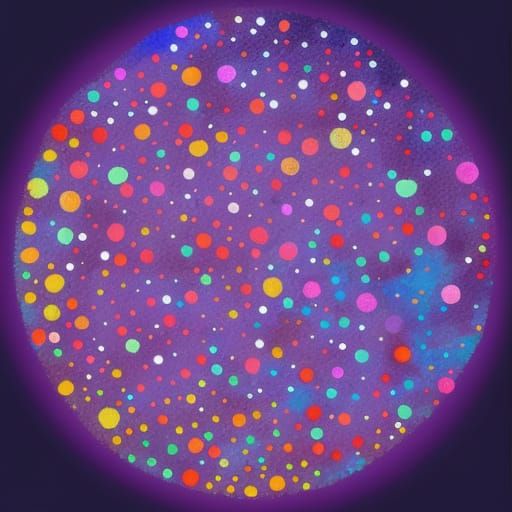 Rainbow Dots Pointillism in Gouache Watercolor Style