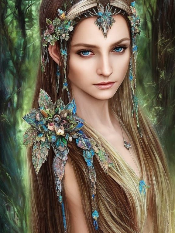 Beautiful Elf Priestess with Sparkling Eyes