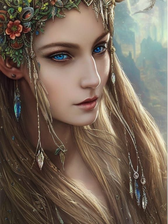 Beautiful Elf Priestess with Sparkling Eyes