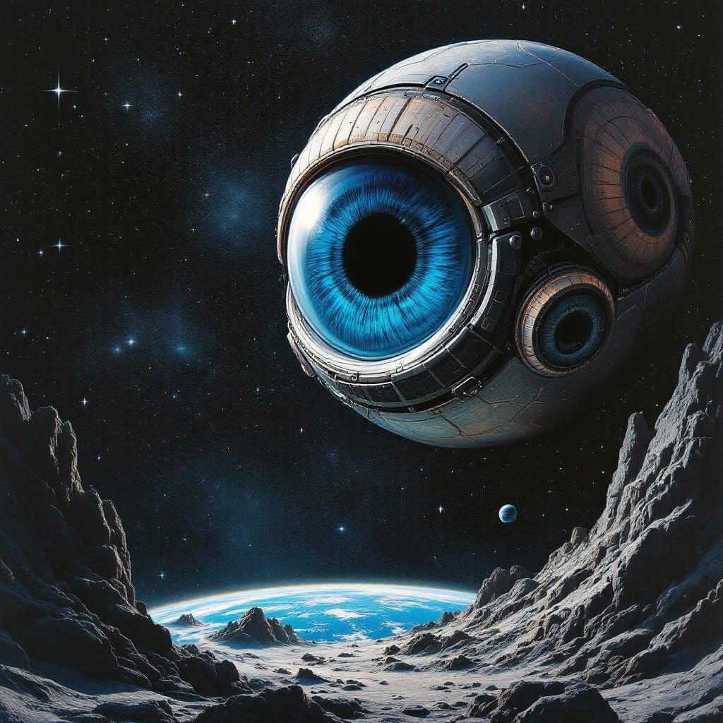 Glowing Eye Sees Earth from Space in Futuristic Scene