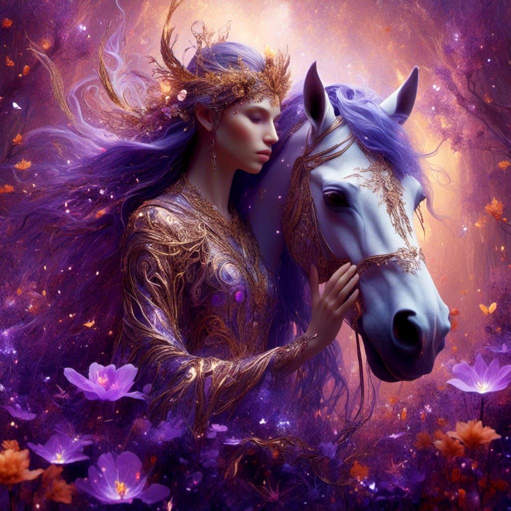 Fairy Warrior and Horse in Detailed Fantasy Art