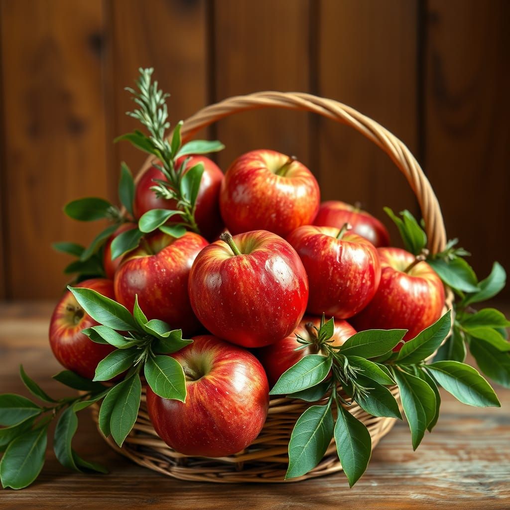 Rustic Still Life of Apples in a Woven Basket