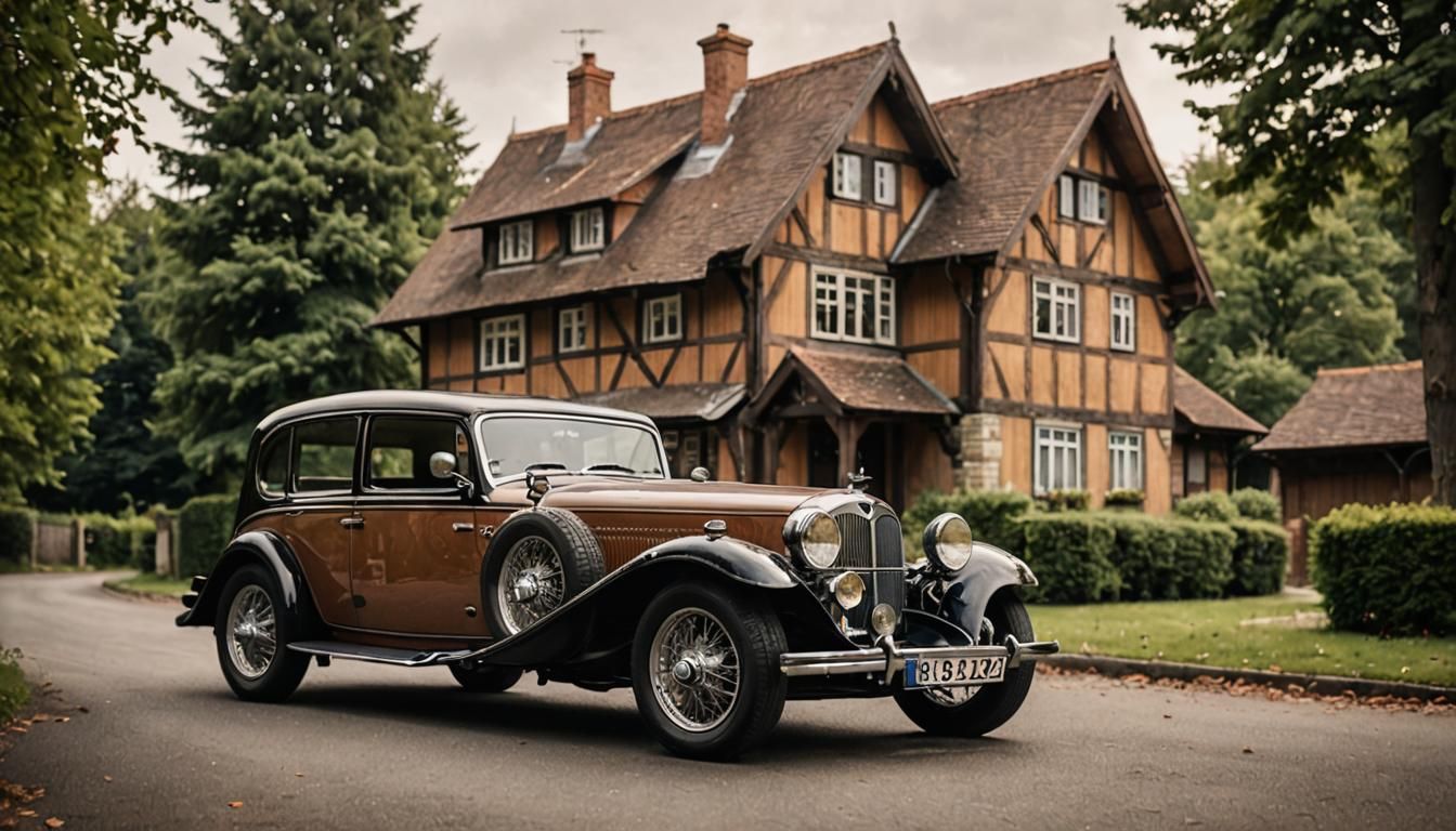 Classic 1932 BMW in Front of Half-Timbered House