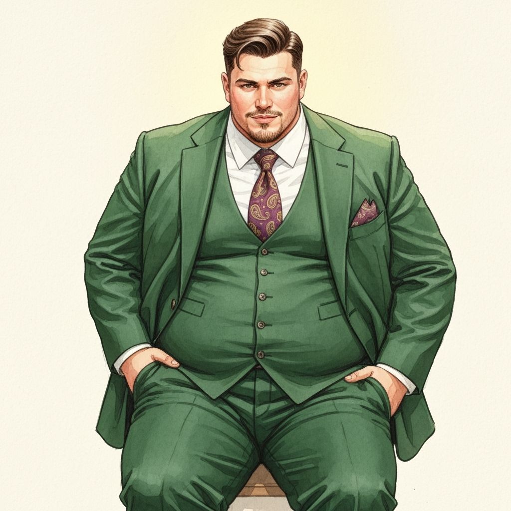 Confident Man in Green Suit Watercolor Painting