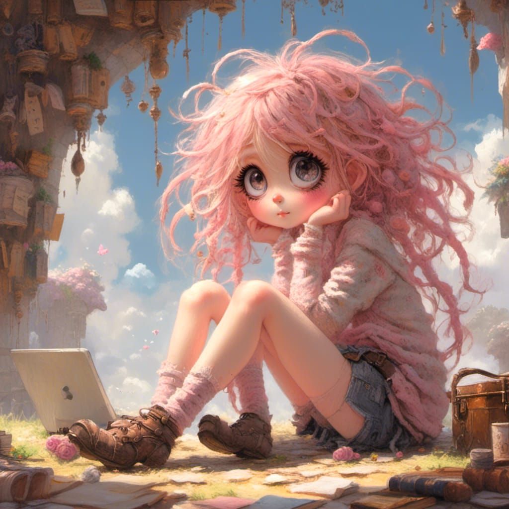 Cute Anime Characters Writing Letter in 3D