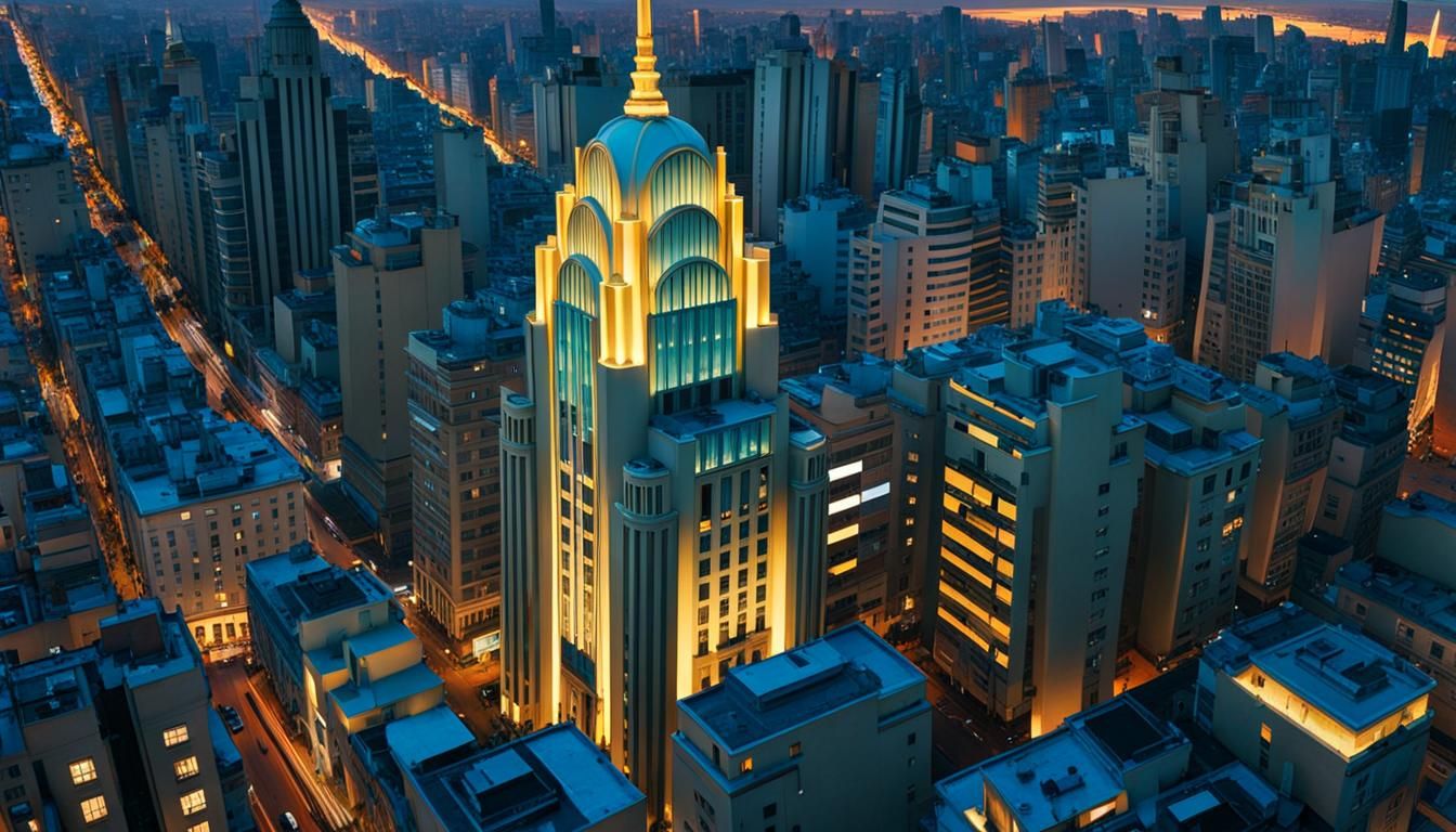 Vibrant Montevideo Uruguay Cityscape in Deco Futurism Style