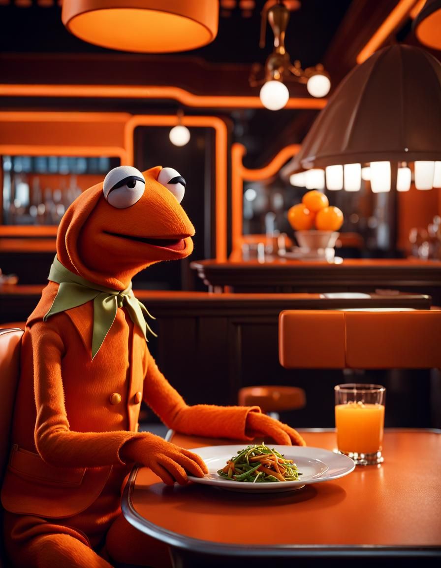 Orange Kermit in Orange Restaurant, Hyper-Detailed