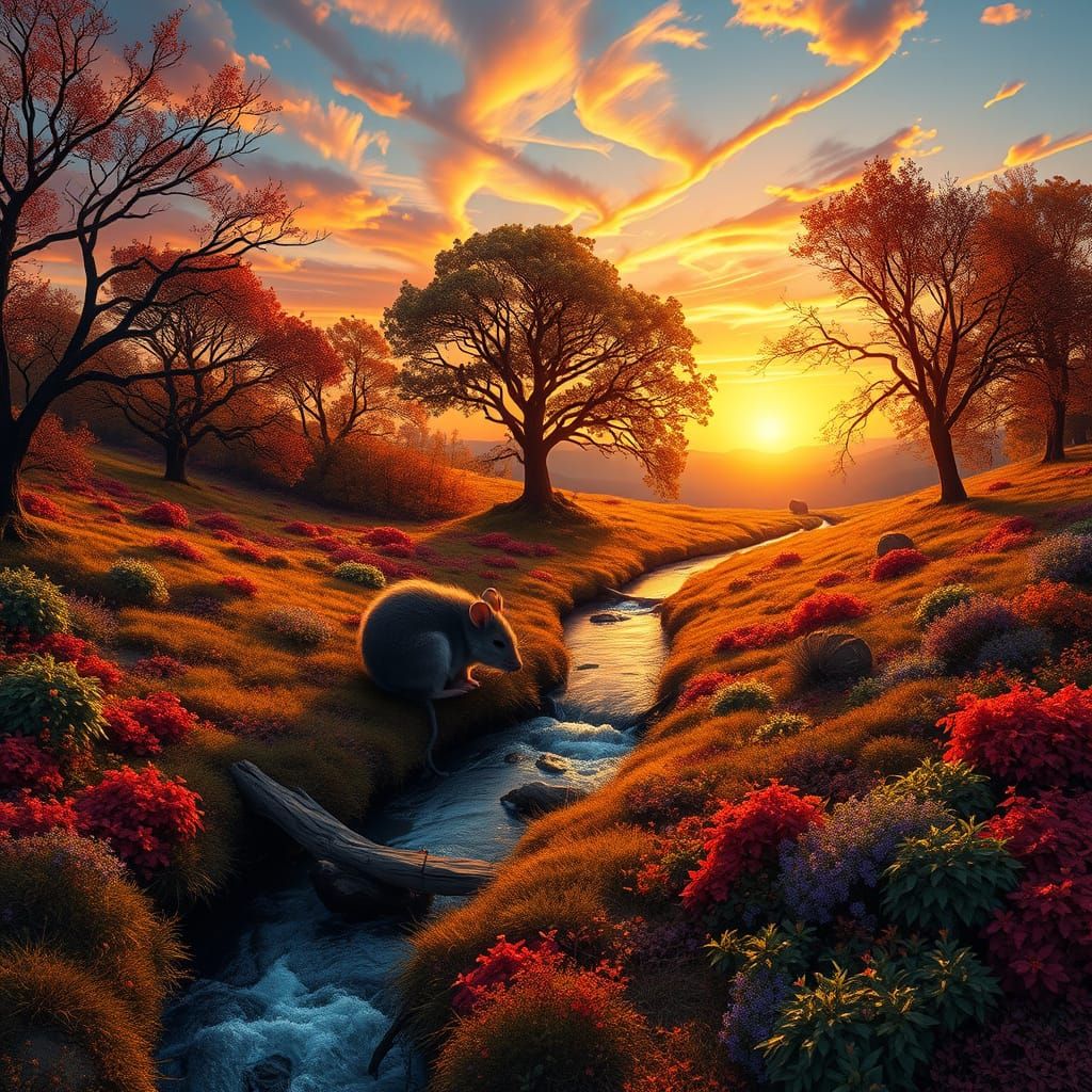 shy mouse curled up on a sitting Bathed in the warm glow of ...