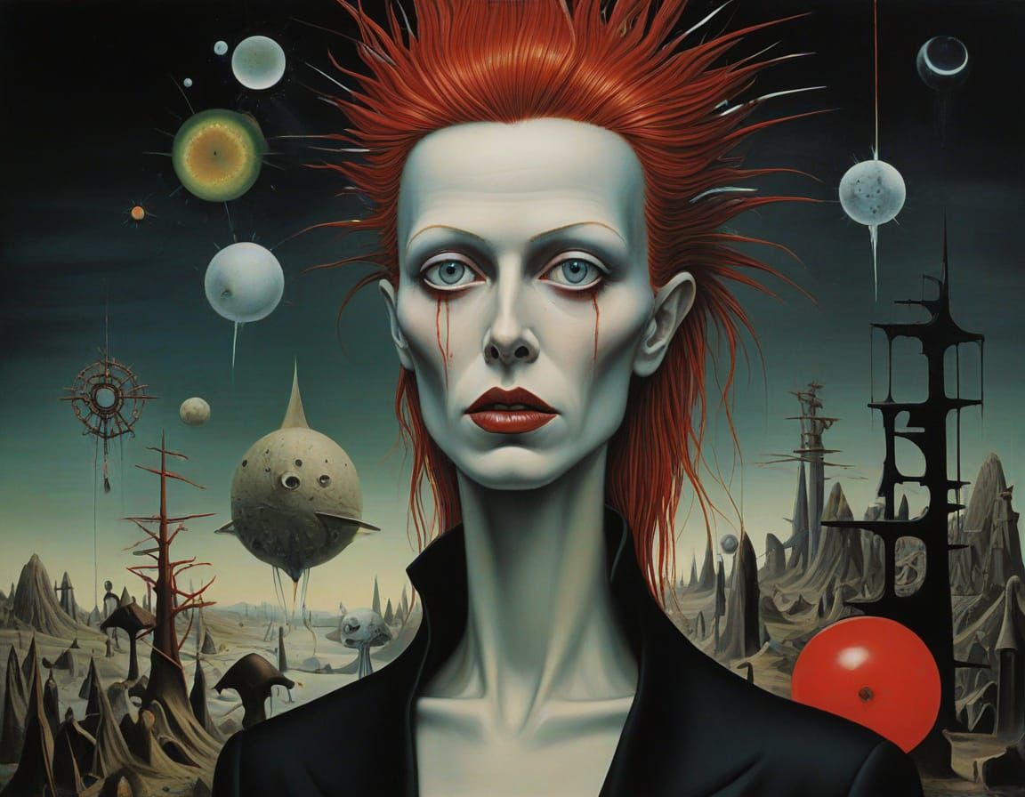 Surreal Steel Face in Neon Light: Oil Painting