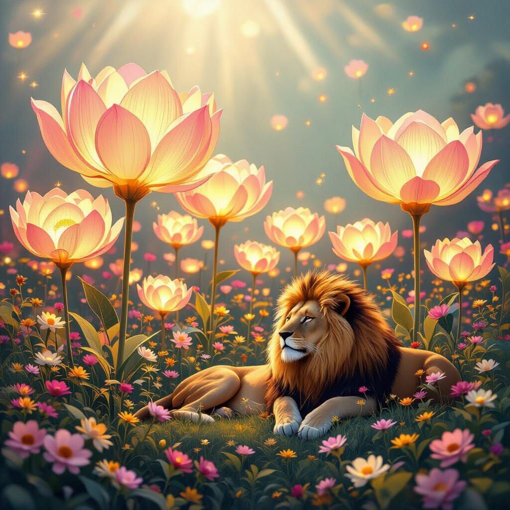 Dreamlike Garden of Strength with Luminous Flowers