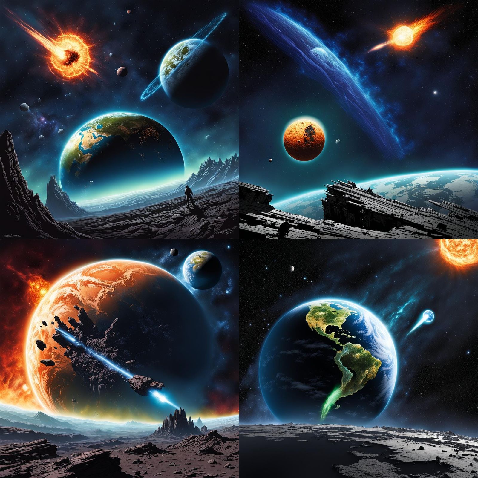 Comet Impacting Planet: A Dark Fantasy Scene