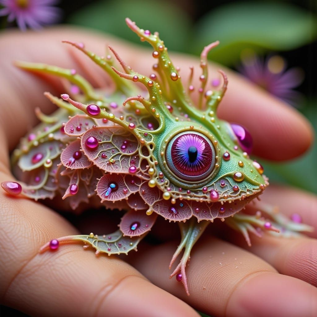 Vibrant Pink Dragon with Iridescent Spots in a Woman's Hand