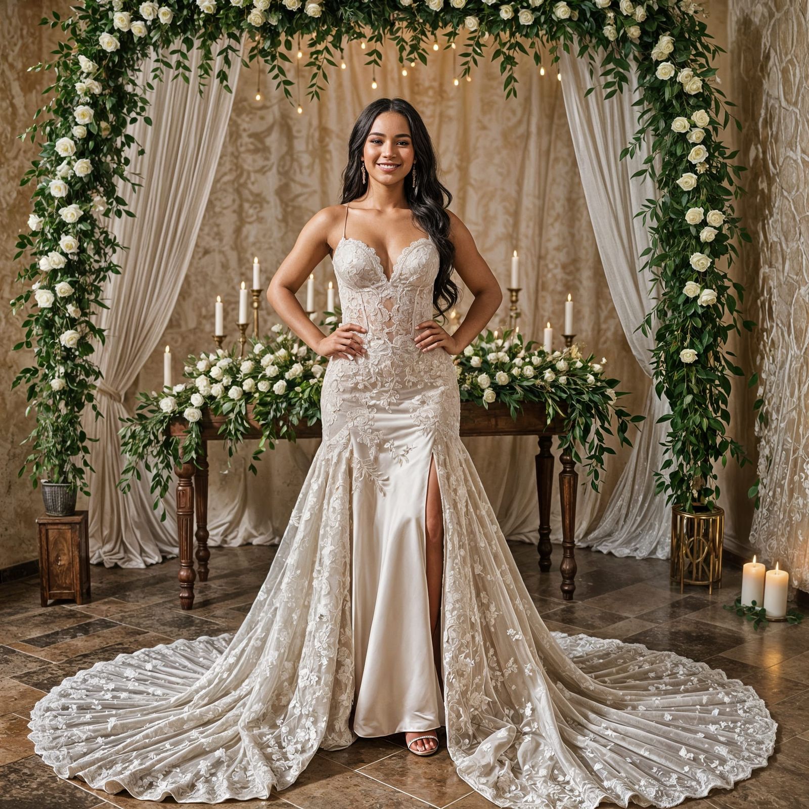 Dominican Bride in Princess Dress at Wiccan Altar