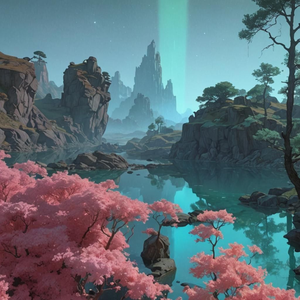Glowing Watery Landscape in Detailed Matte Painting
