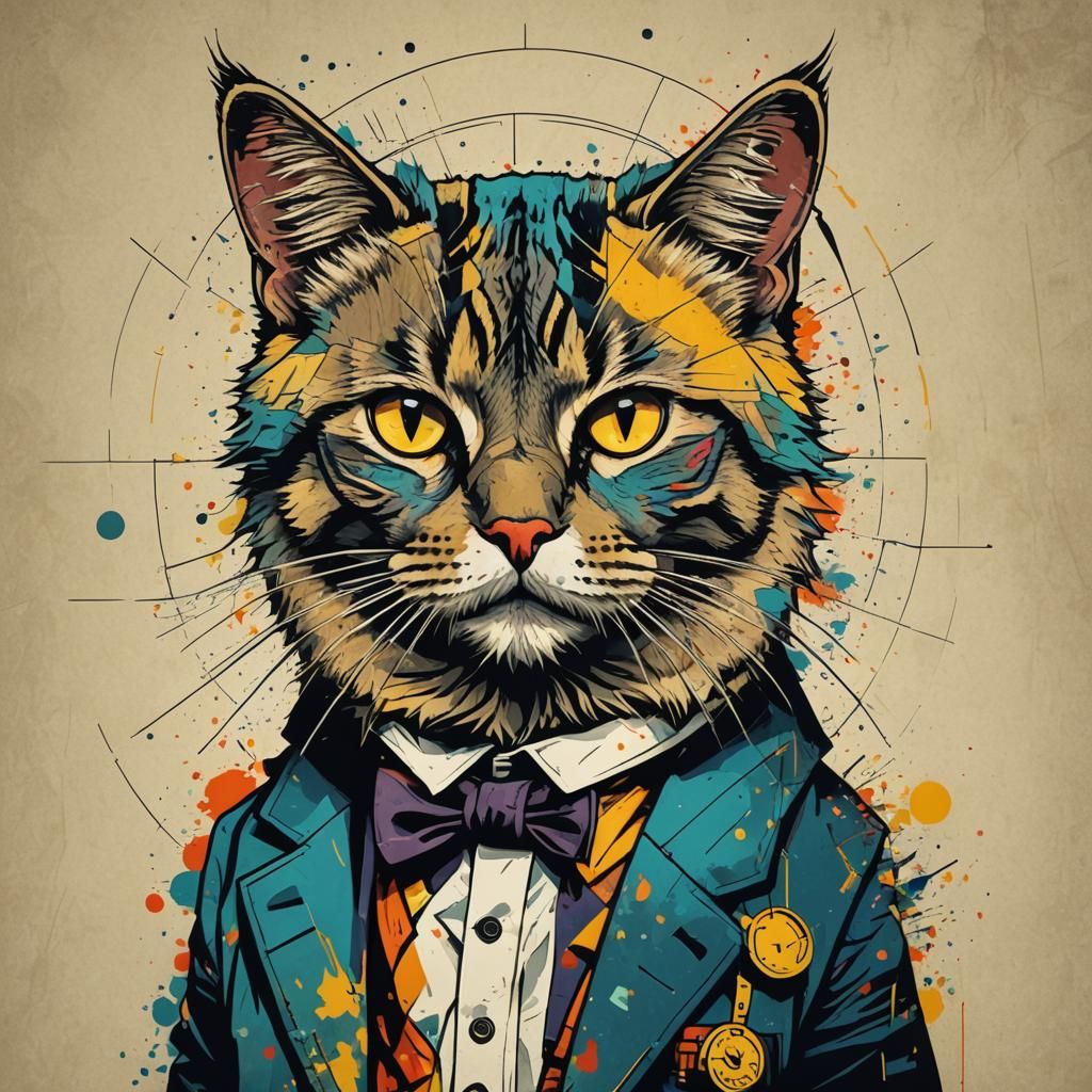 Gangster Cat in Pop Art Style