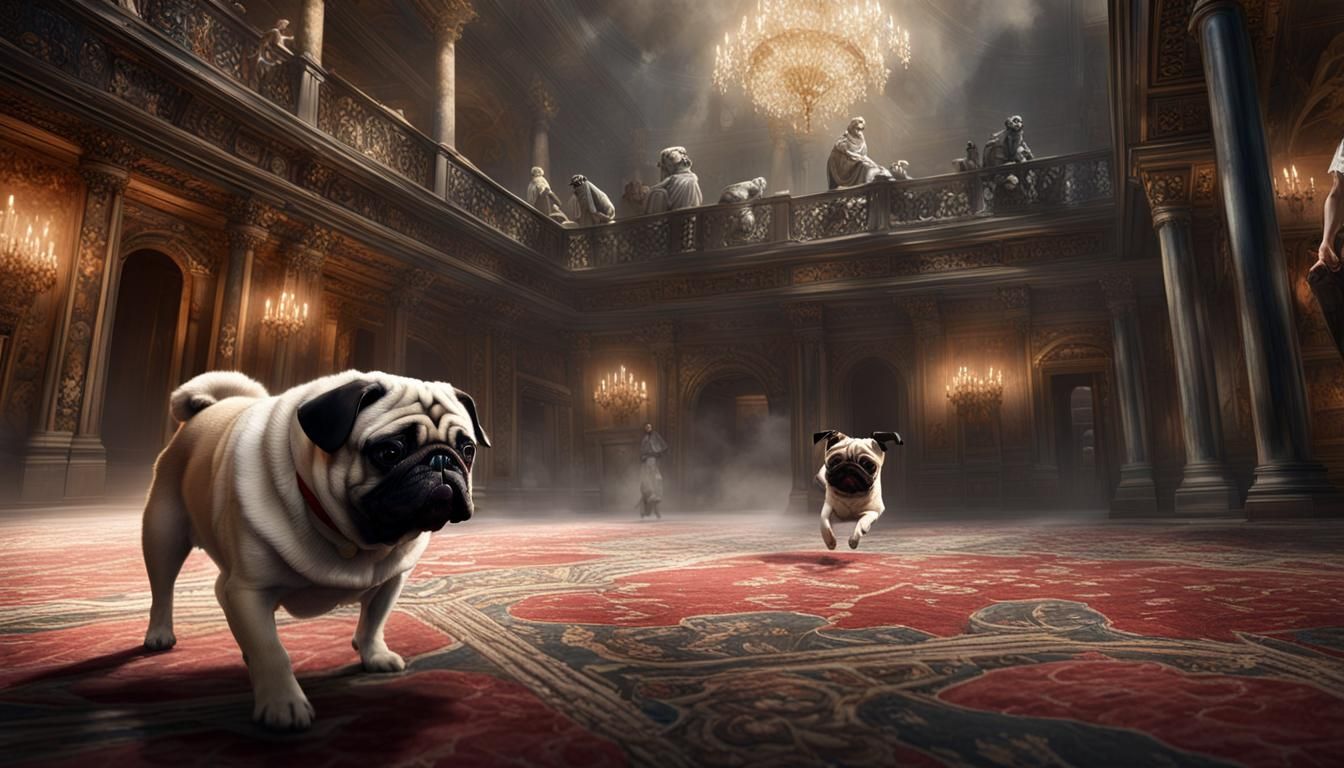 Phantom of the Opera's Pug Pursuit: Photorealistic 8K