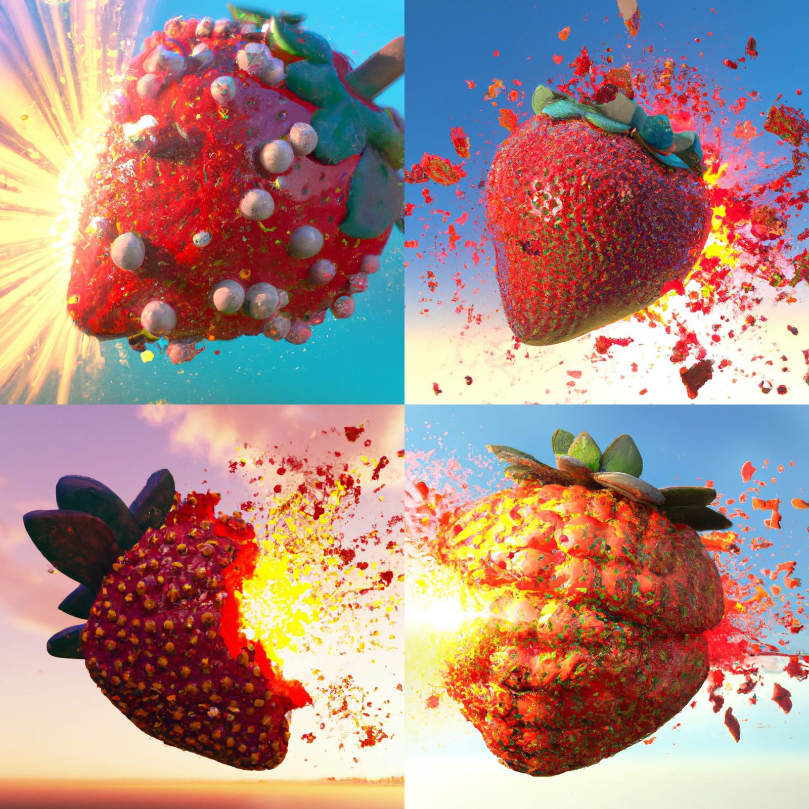 Strawberry Hand Grenade Explosion in 4D Render