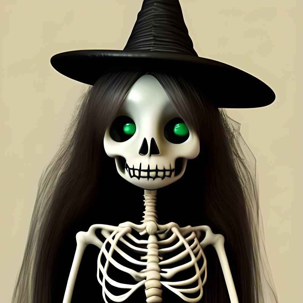 Spooky Skeleton Witch in Pixar Animation Style